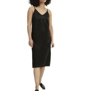 Everlane The Party Slip Midi Black Satin Luxe Minimalist Bias Cut Sz 00 NWOT